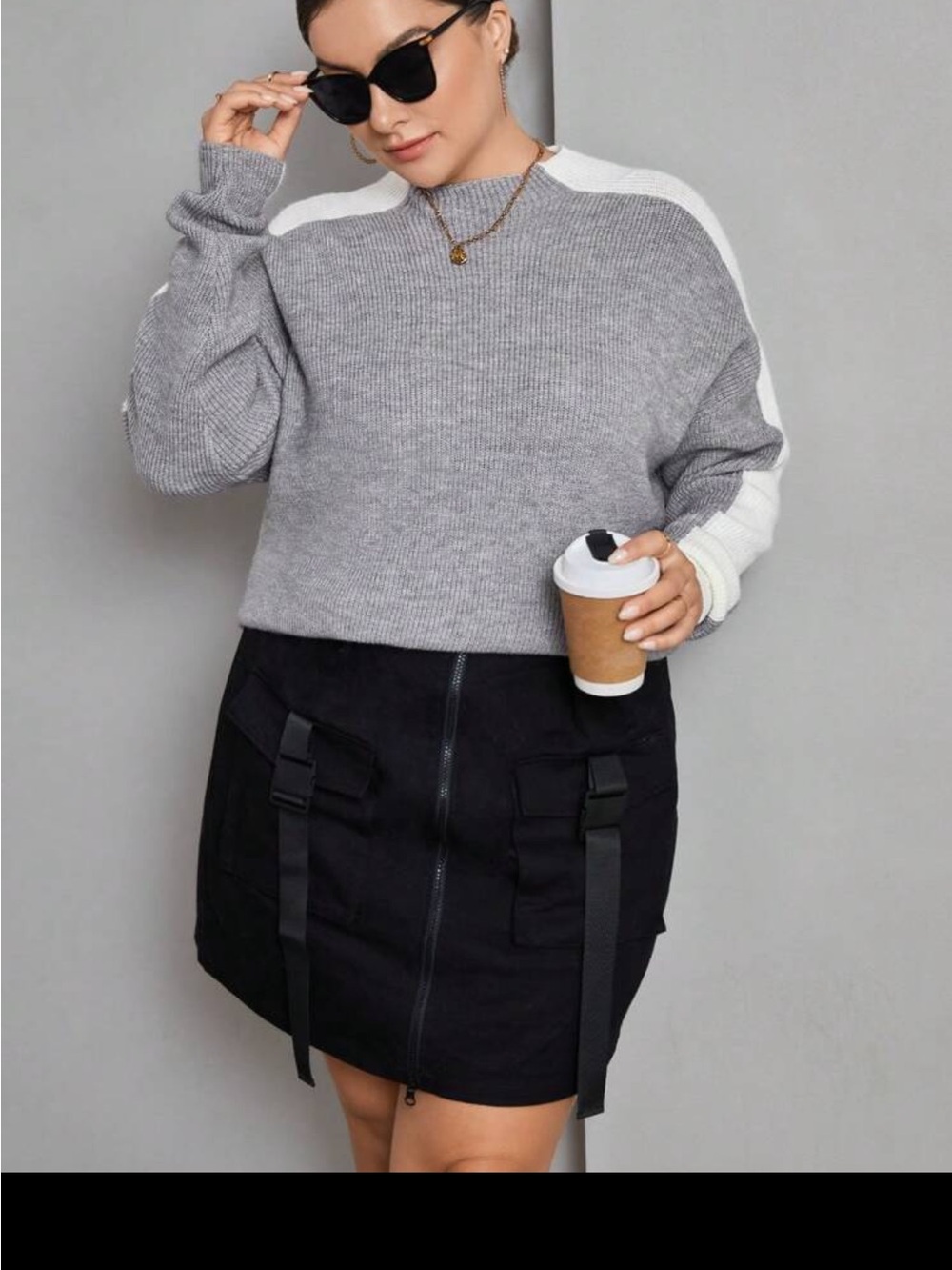 Gray and White Pullover Sweater - Colorblock Crewneck